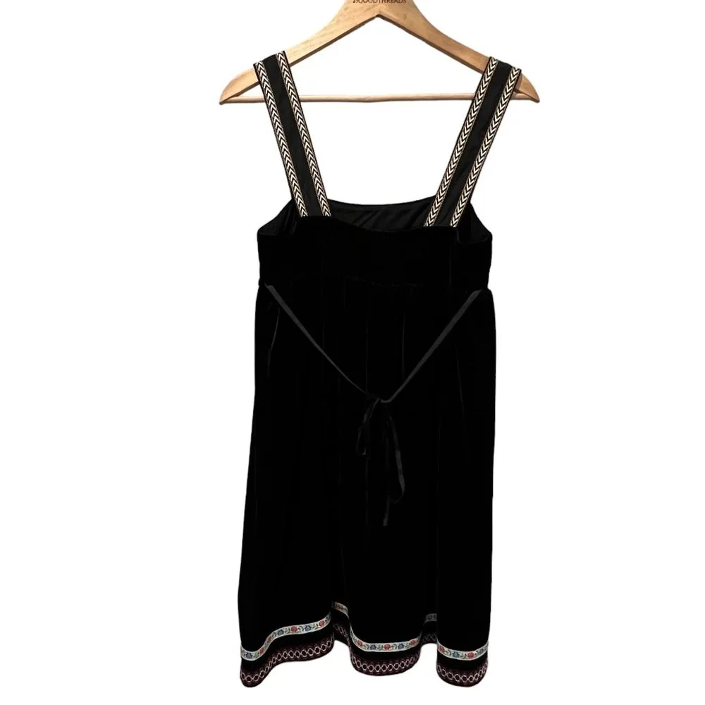 Free People Velvet Babydoll Snowflake Embroidered Mini Dress, Black, M